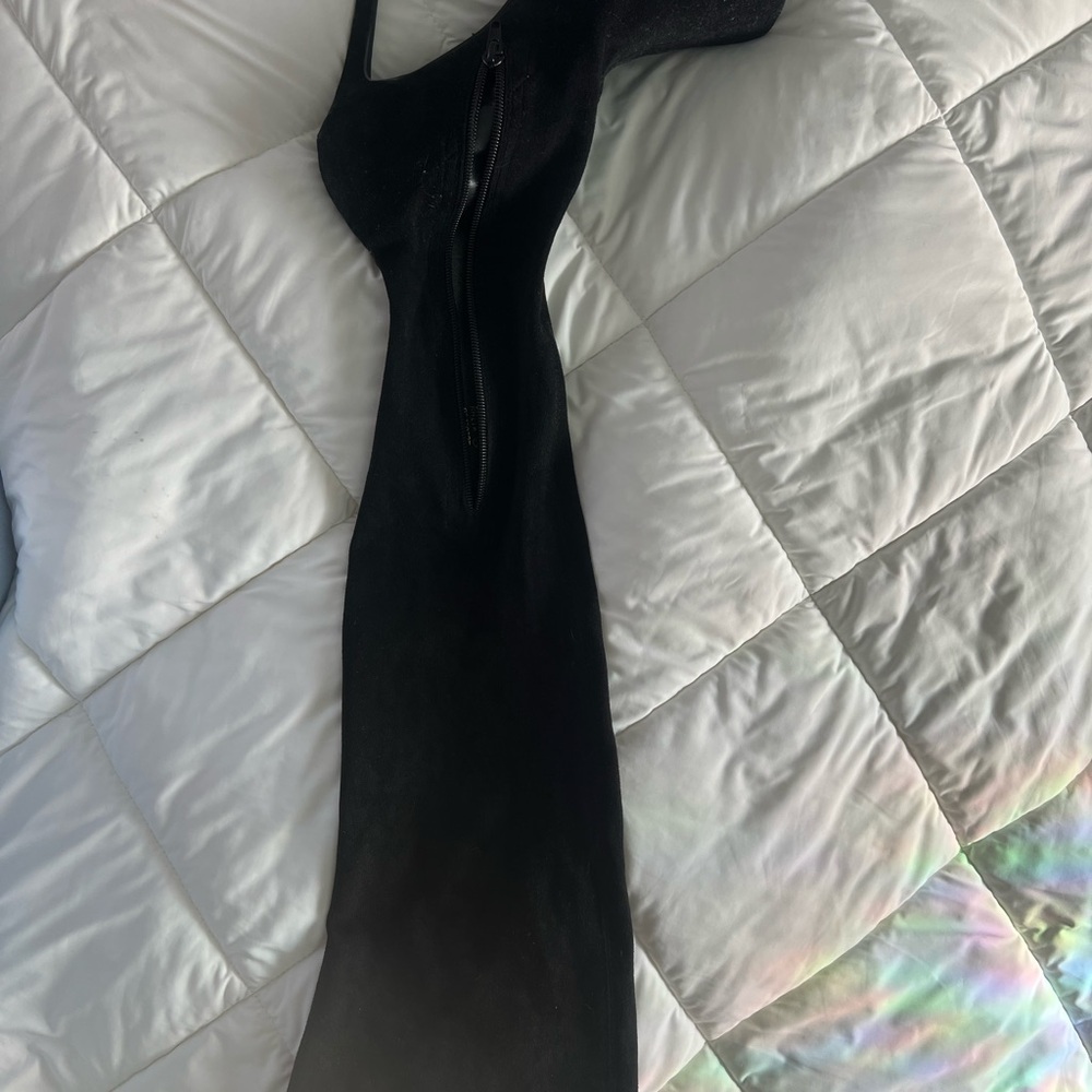 black thigh high stiletto heel suede boots